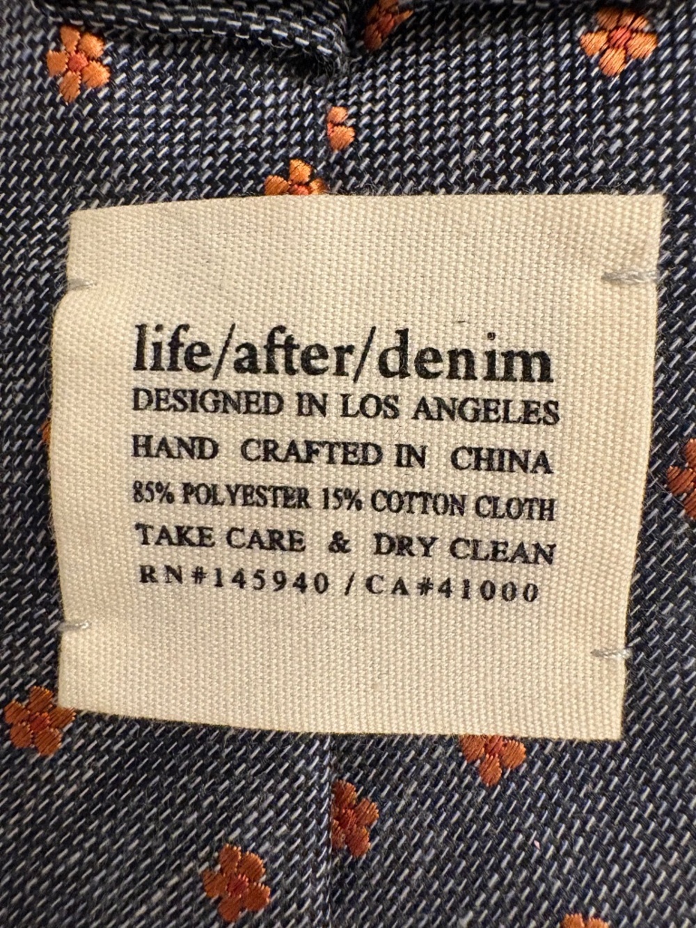 Life / After / Denim Charcoal Gray Orange Floral Skinny Necktie 2.75” Wide